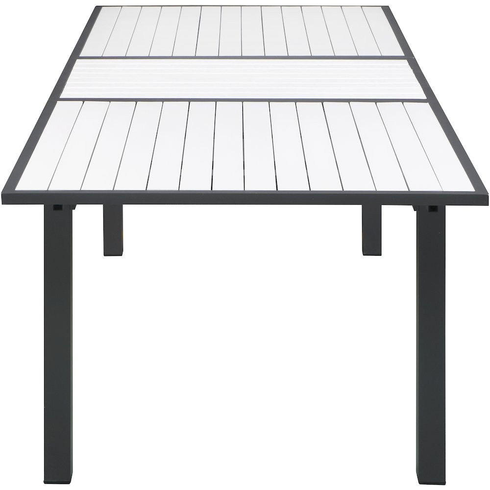 Nizuc White Wood Look Accent Paneling Outdoor Patio Aluminum Dining Table. Picture 4