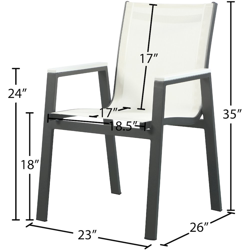Nizuc White Mesh Water Resistant Fabric Outdoor Patio Dining Arm Chair, Set of 2. Picture 6