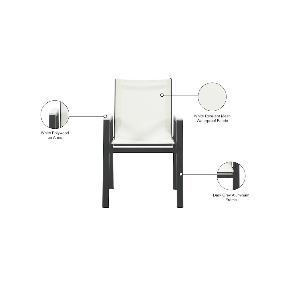 Nizuc White Mesh Water Resistant Fabric Outdoor Patio Dining Arm Chair, Set of 2. Picture 7