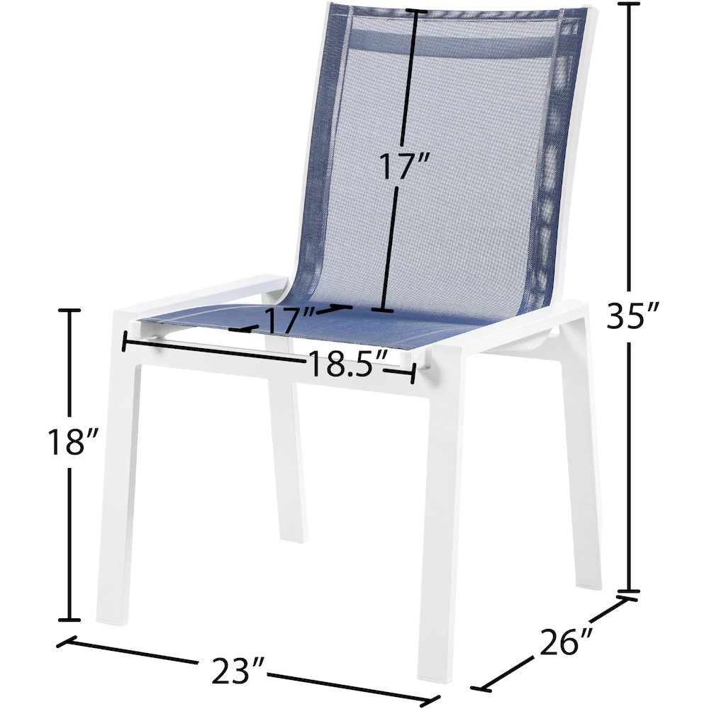 Nizuc Navy Mesh Water Resistant Fabric Outdoor Patio Dining Chair, Set of 2. Picture 6