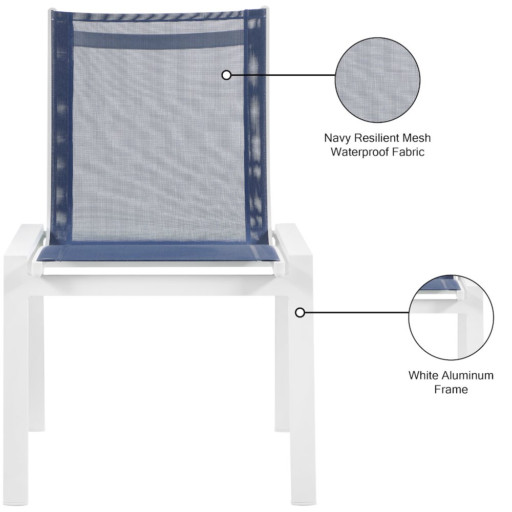 Nizuc Navy Mesh Water Resistant Fabric Outdoor Patio Dining Chair, Set of 2. Picture 7