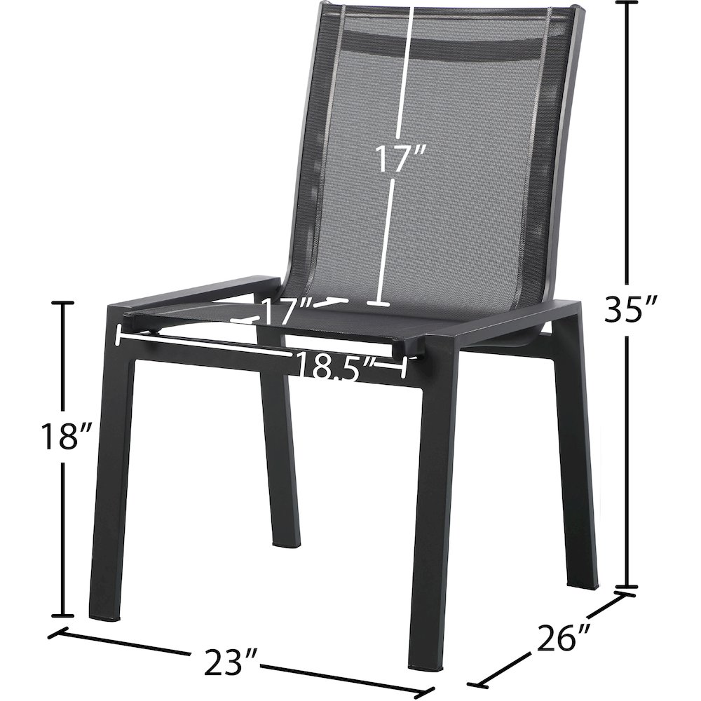 Nizuc Black Mesh Water Resistant Fabric Outdoor Patio Dining Chair, Set of 2. Picture 6
