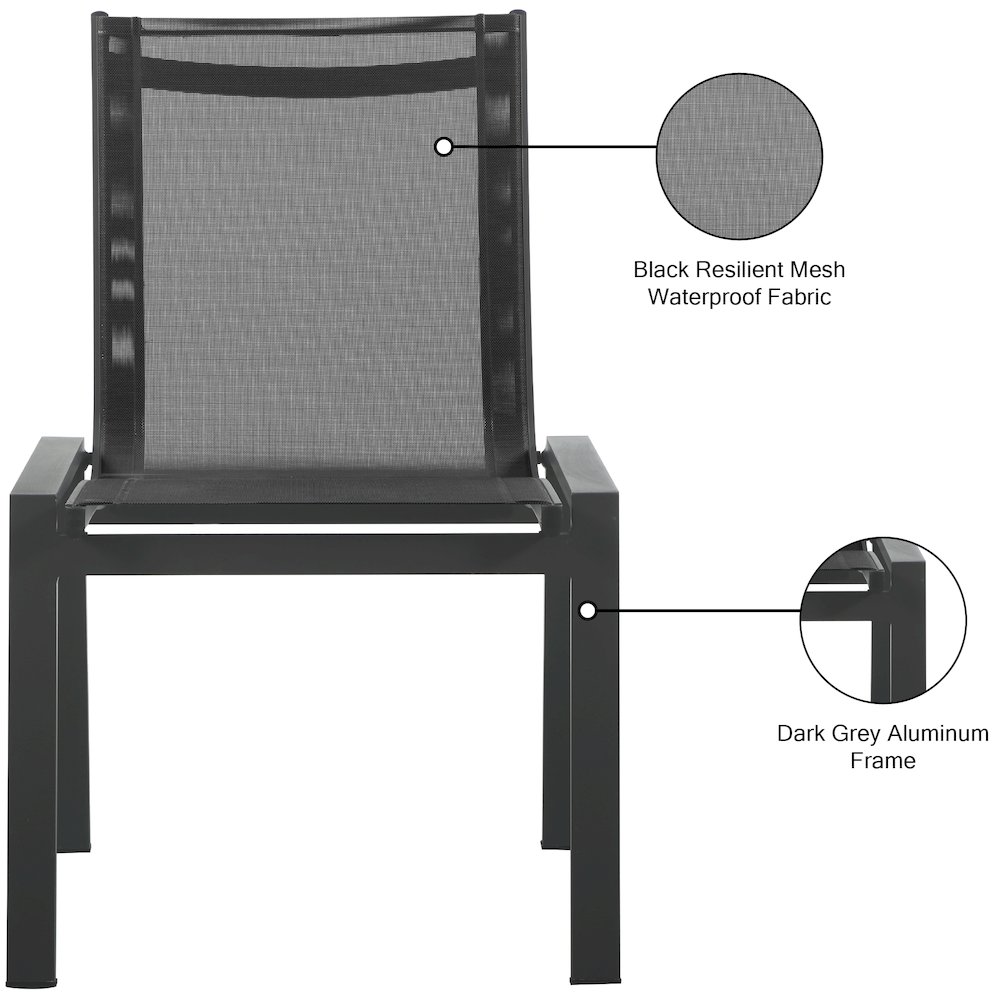 Nizuc Black Mesh Water Resistant Fabric Outdoor Patio Dining Chair, Set of 2. Picture 7
