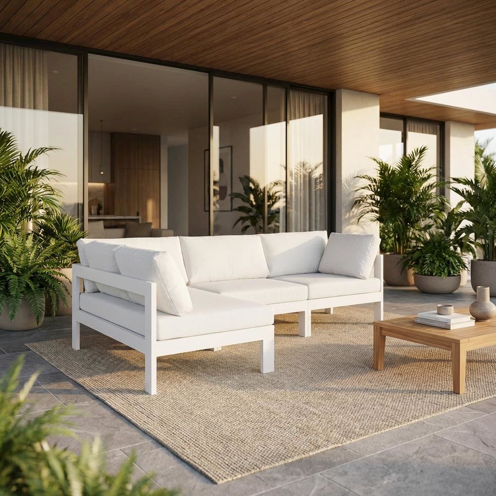 White Fabric Outdoor Patio Modular Sectional With Contemporary Design. Picture 2