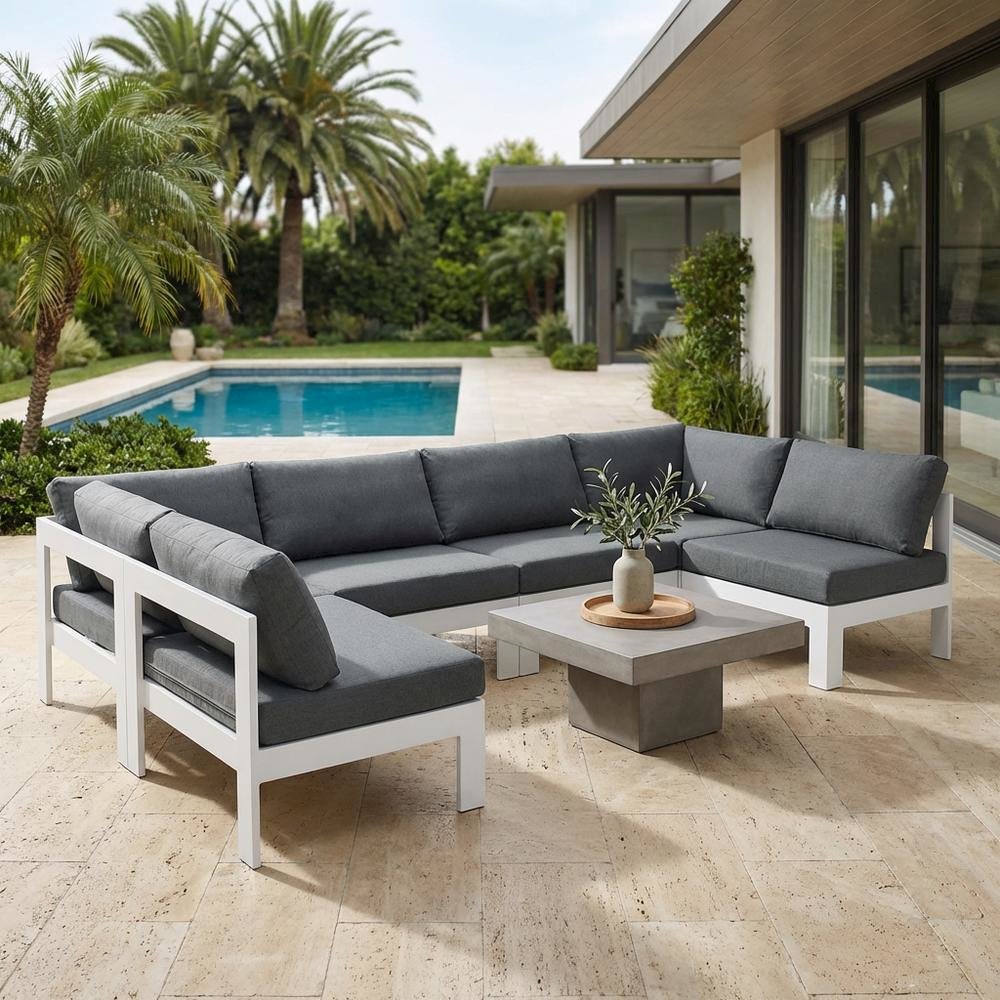 Gray Fabric Outdoor Patio Modular Sectional With Contemporary Style. Picture 3
