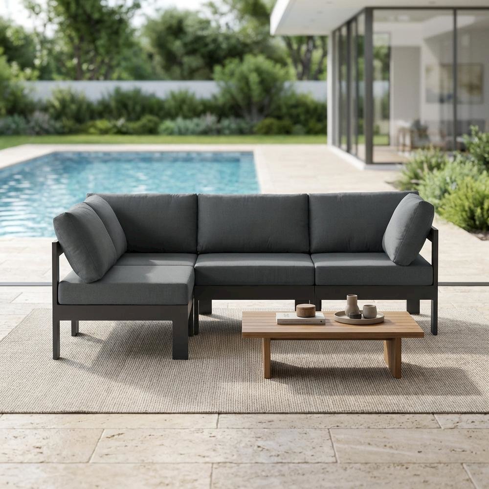 Gray Fabric Outdoor Patio Modular Sectional, Contemporary Style, Comfortable. Picture 3