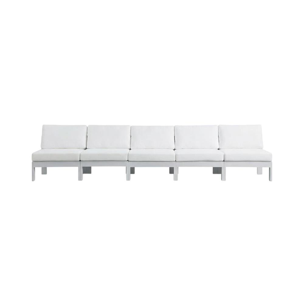 White Fabric Outdoor Patio Modular Sofa, Contemporary Style, Cushioned Seating. Picture 4