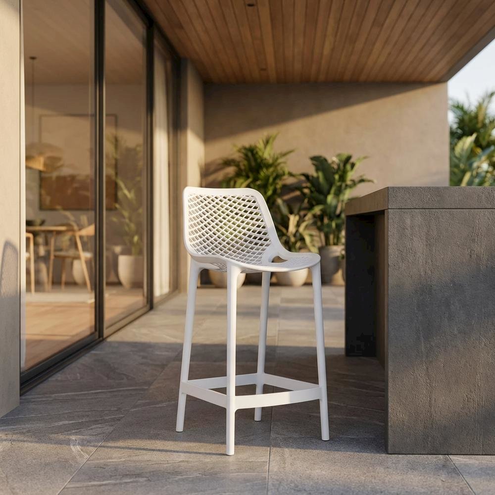 White Outdoor Patio Stool Set Of 4 With Anti-Uv Finish And Contemporary Style. Picture 2