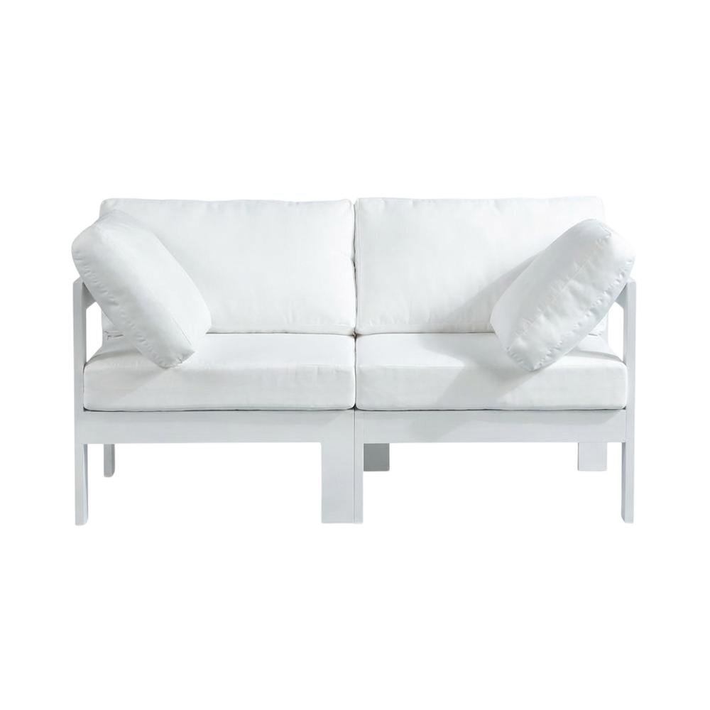 White Fabric Outdoor Patio Modular Sofa, Contemporary Style, Cushioned Seating. Picture 4