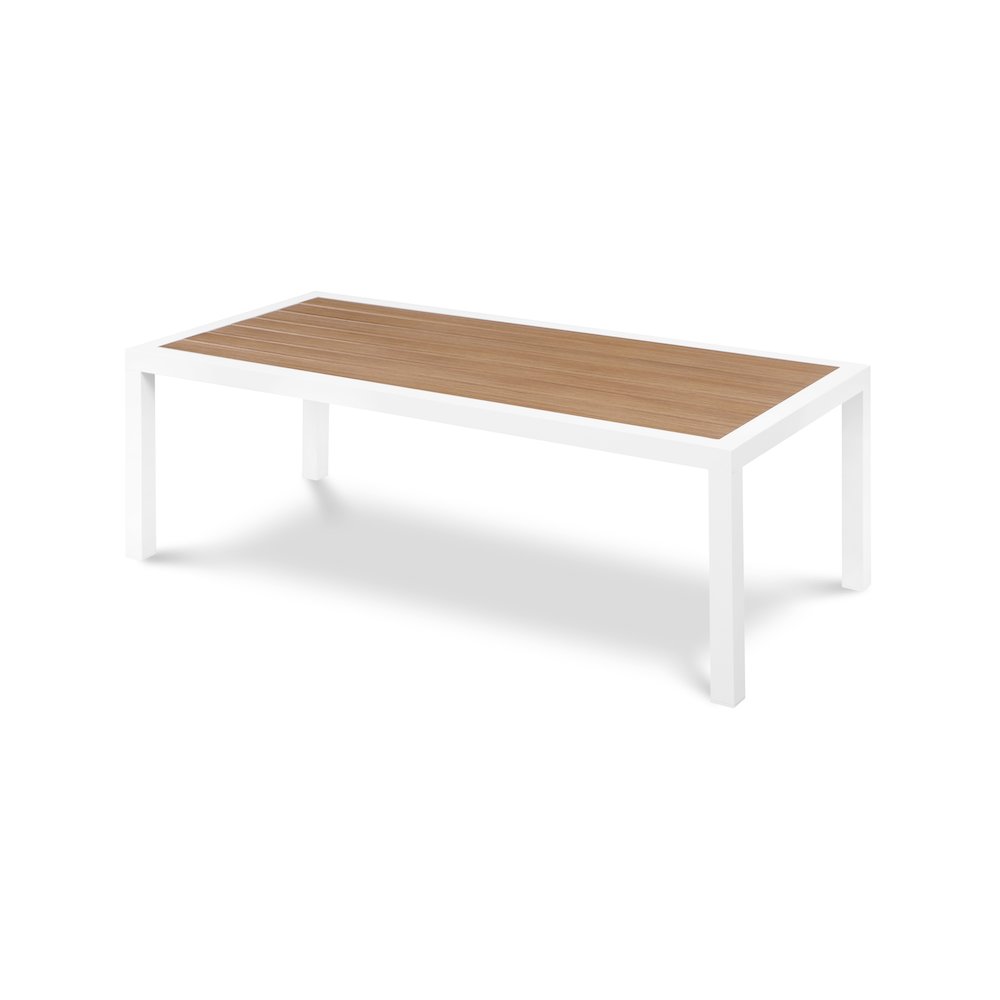 Nizuc Brown Wood Look Accent Paneling Outdoor Patio Aluminum Coffee Table. Picture 1