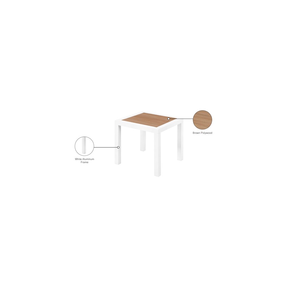 Nizuc Brown Wood Look Accent Paneling Outdoor Patio Aluminum End Table. Picture 6