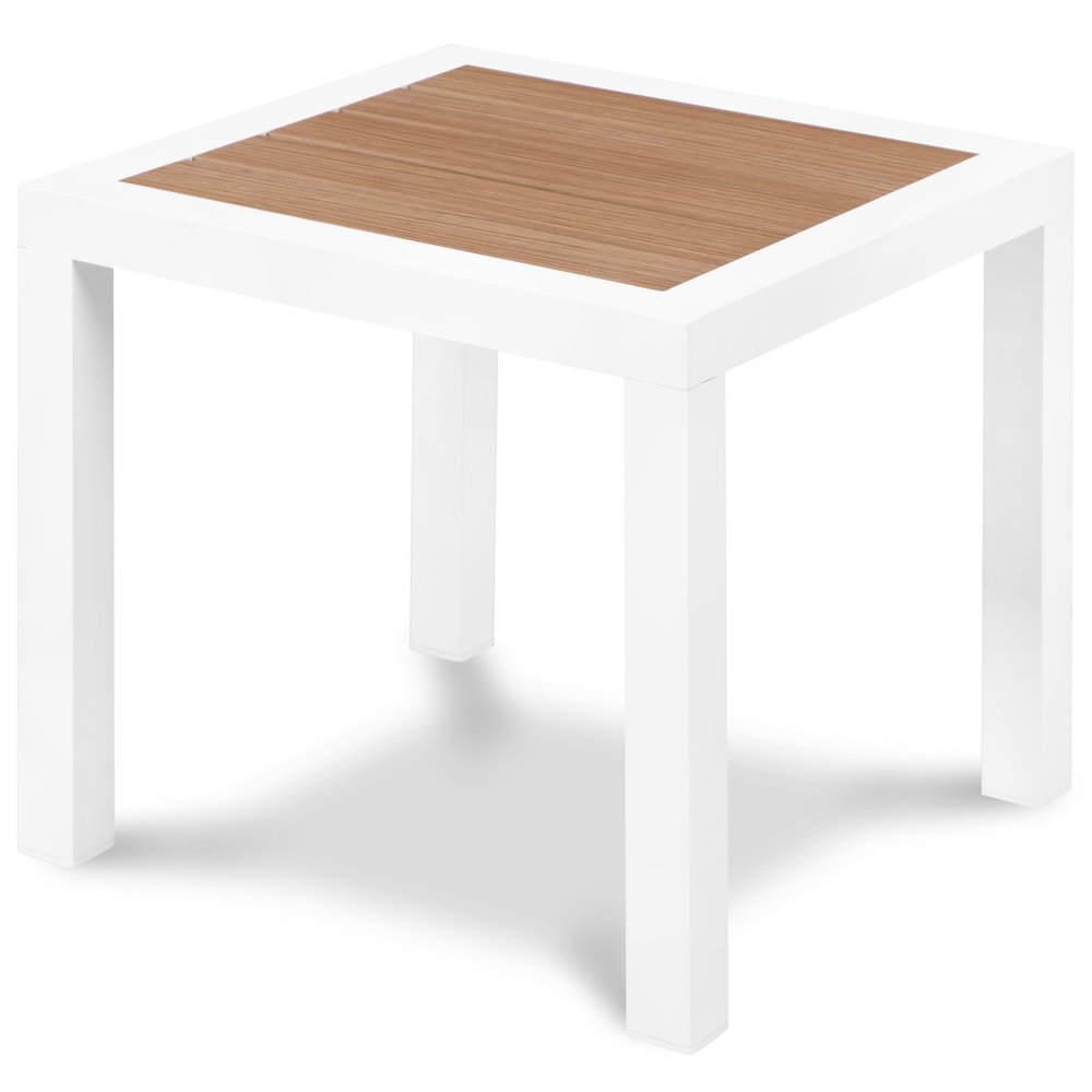 Nizuc Brown Wood Look Accent Paneling Outdoor Patio Aluminum End Table. Picture 1