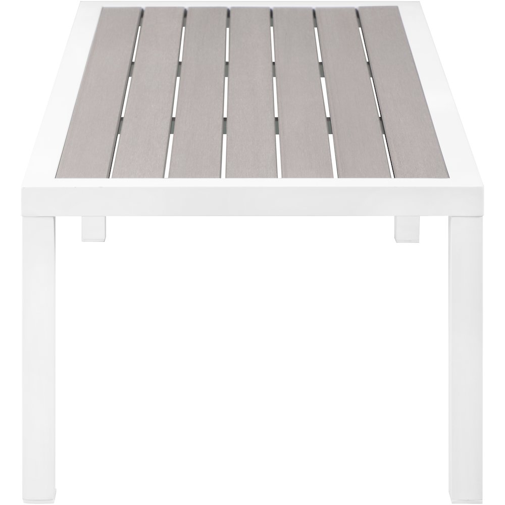 Nizuc Grey Wood Look Accent Paneling Outdoor Patio Aluminum Coffee Table. Picture 3