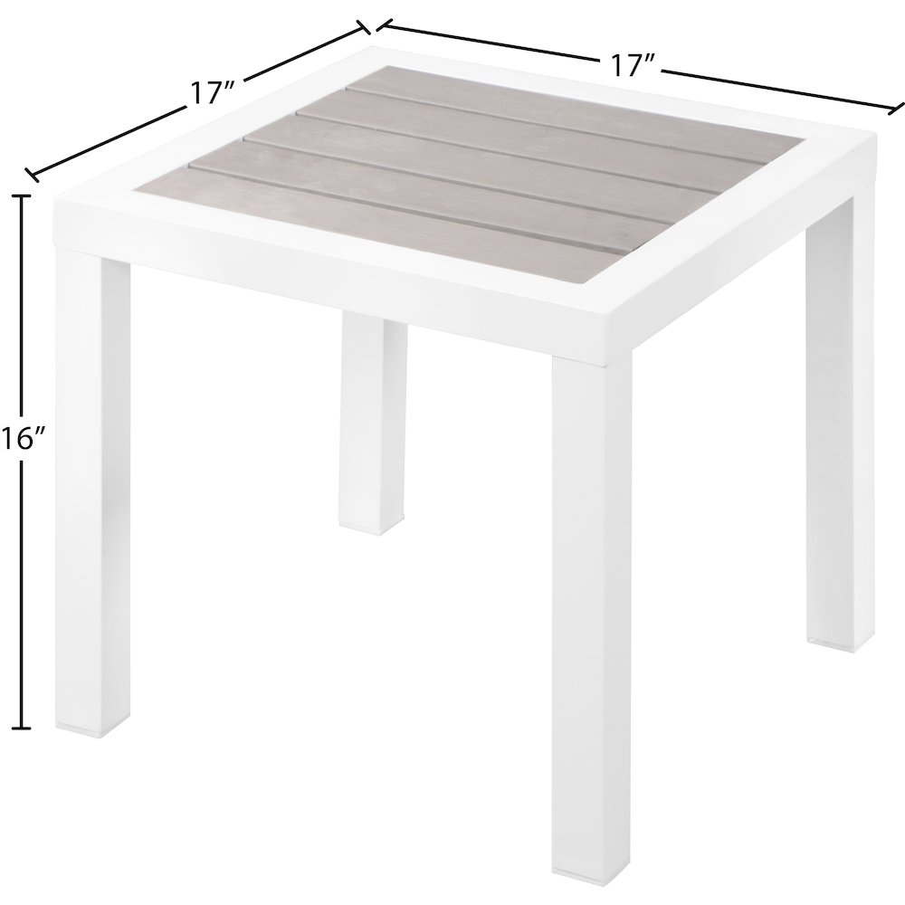 Nizuc Grey Wood Look Accent Paneling Outdoor Patio Aluminum End Table. Picture 5
