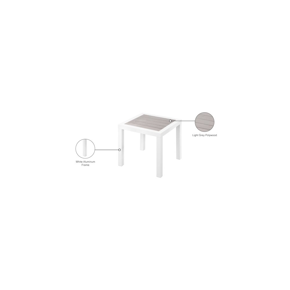 Nizuc Grey Wood Look Accent Paneling Outdoor Patio Aluminum End Table. Picture 6