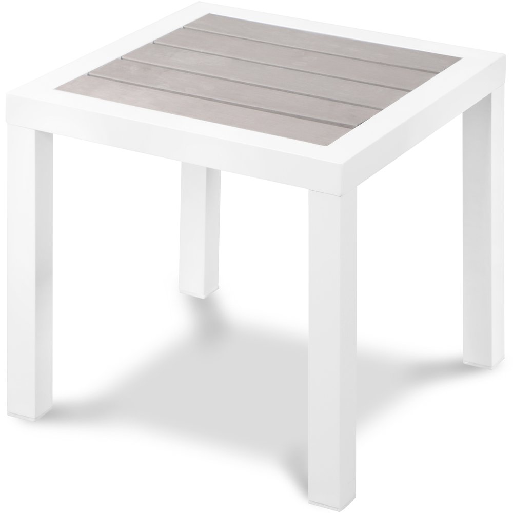 Nizuc Grey Wood Look Accent Paneling Outdoor Patio Aluminum End Table. Picture 1