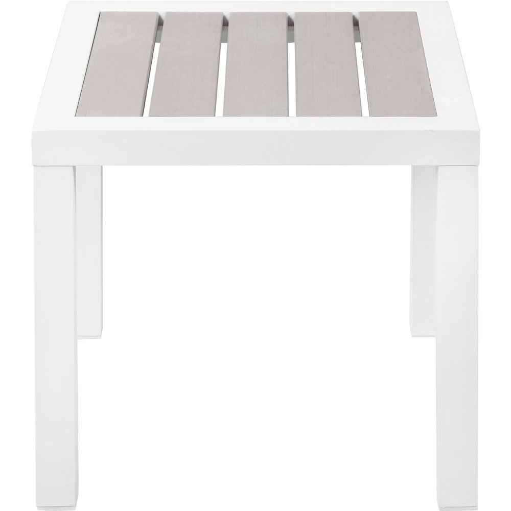 Nizuc Grey Wood Look Accent Paneling Outdoor Patio Aluminum End Table. Picture 3