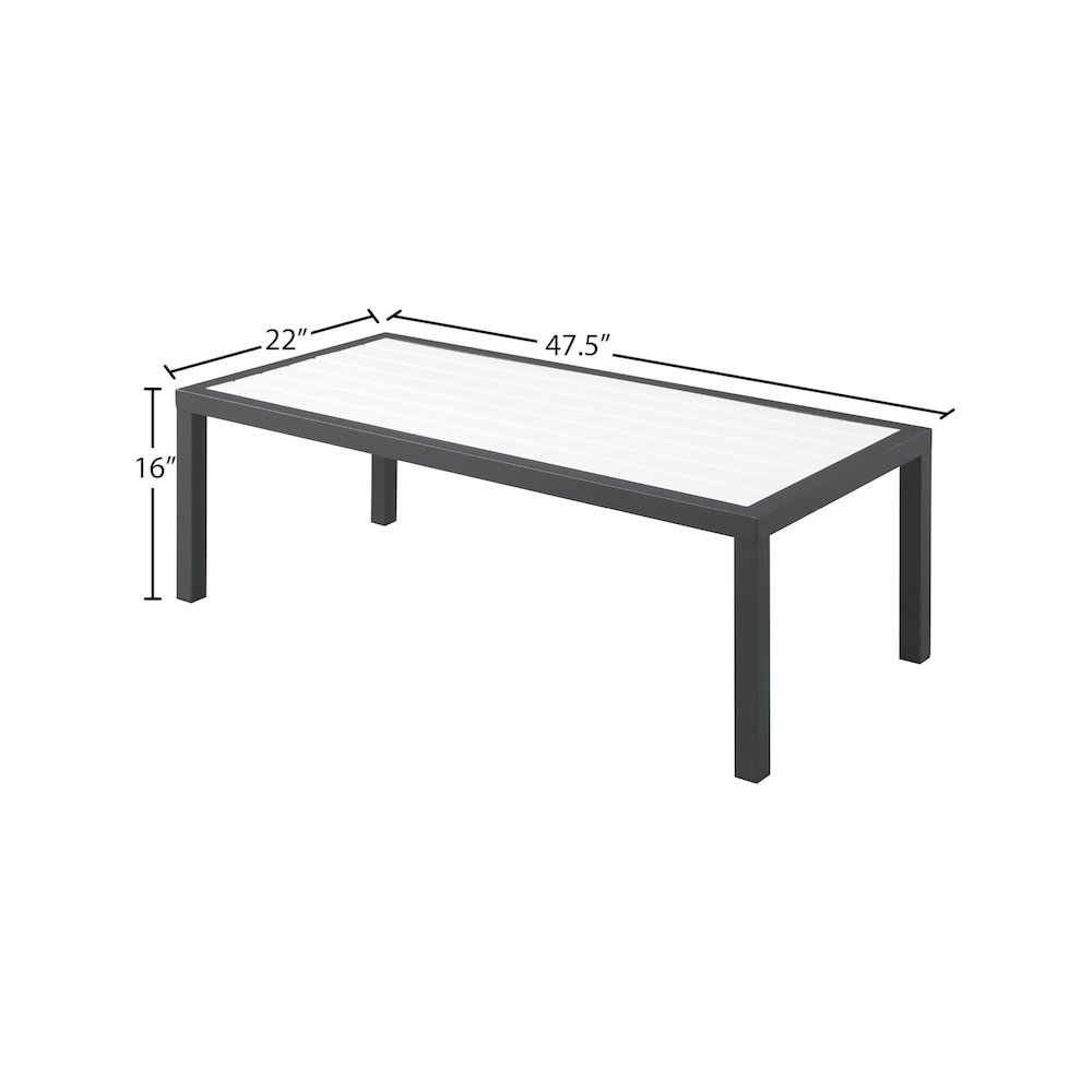 Nizuc White Wood Look Accent Paneling Outdoor Patio Aluminum Coffee Table. Picture 5