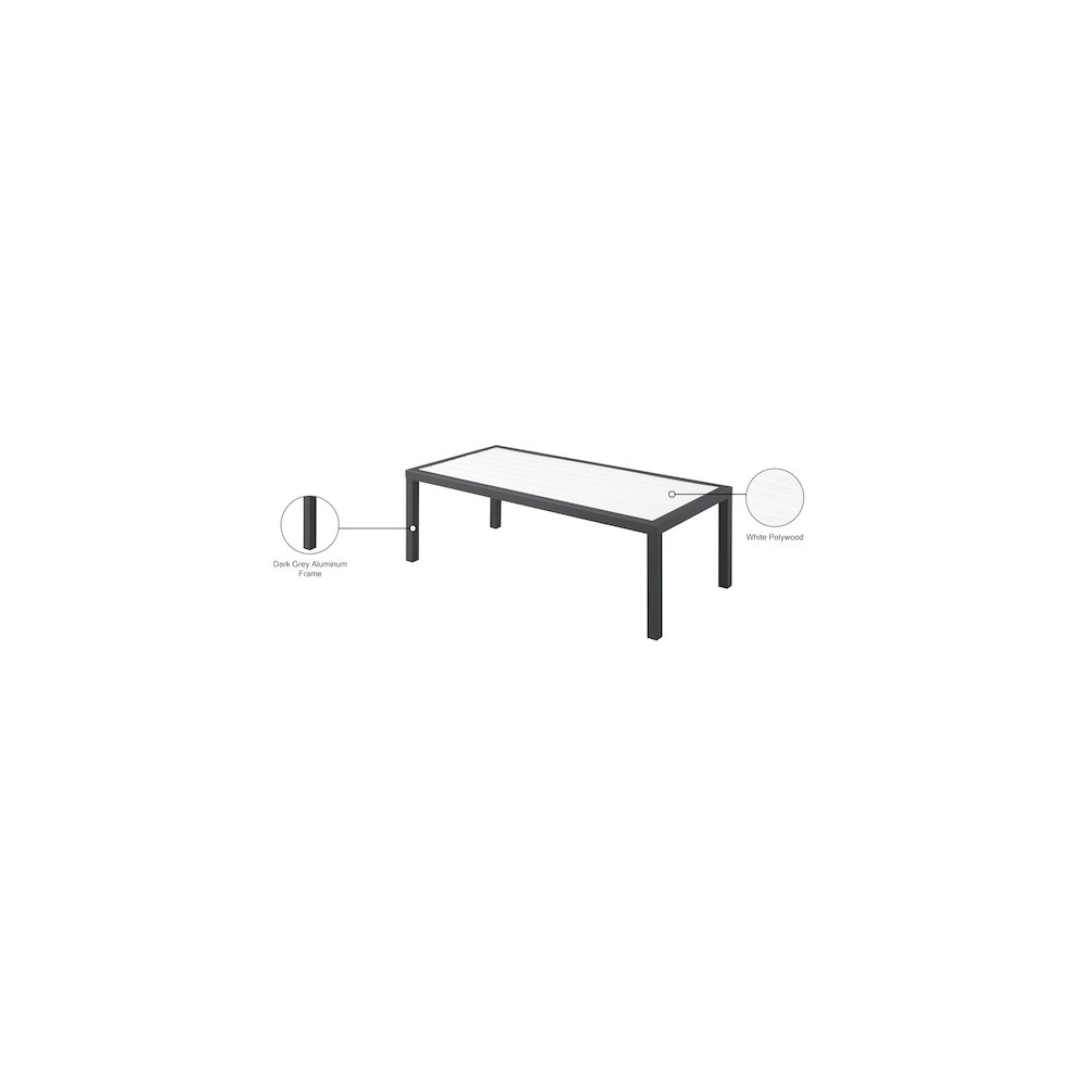 Nizuc White Wood Look Accent Paneling Outdoor Patio Aluminum Coffee Table. Picture 6