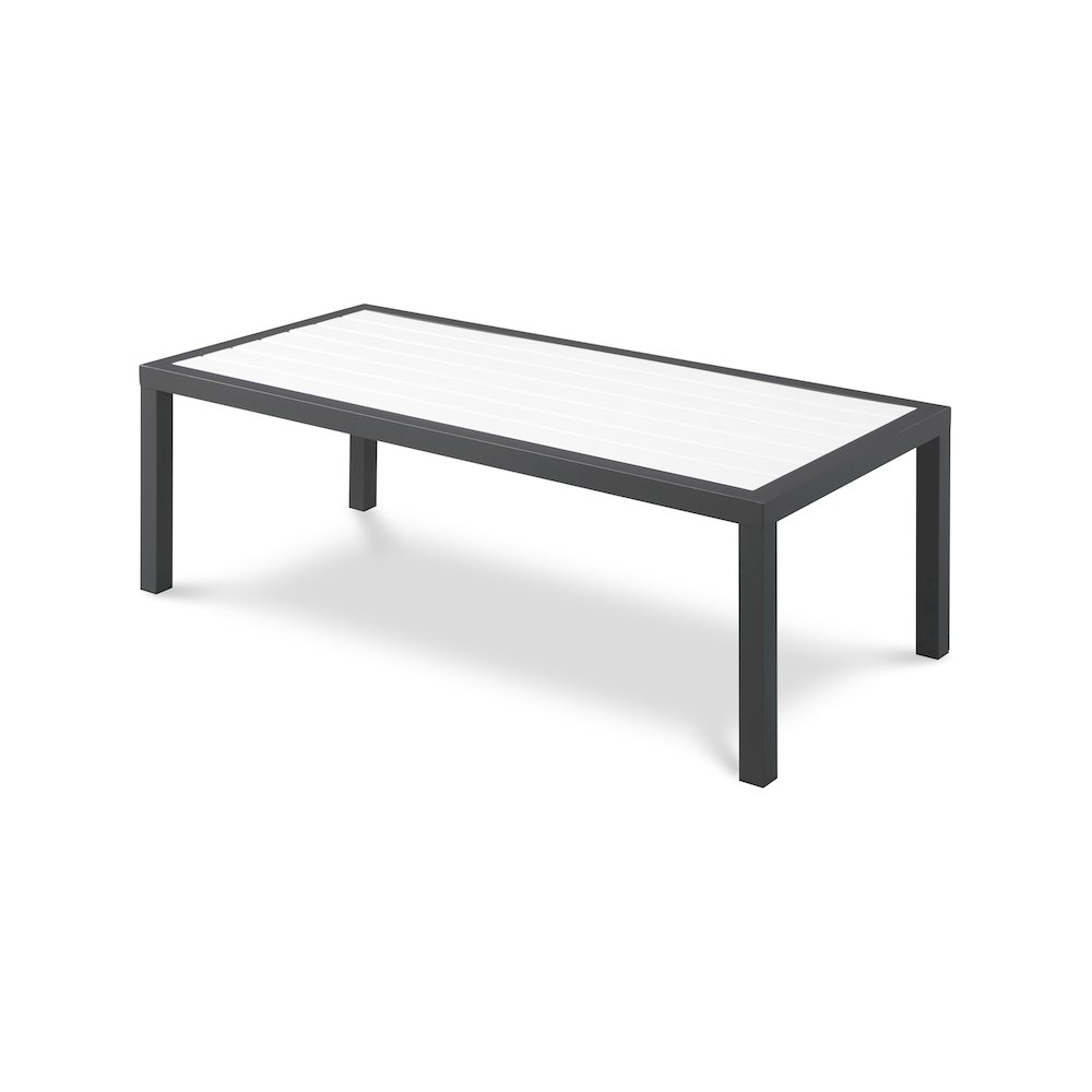Nizuc White Wood Look Accent Paneling Outdoor Patio Aluminum Coffee Table. Picture 1