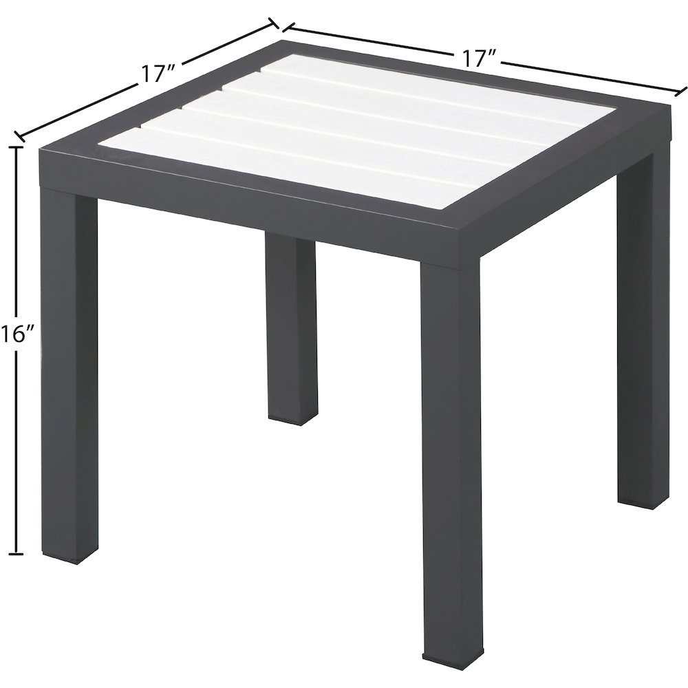 Nizuc White Wood Look Accent Paneling Outdoor Patio Aluminum End Table. Picture 5