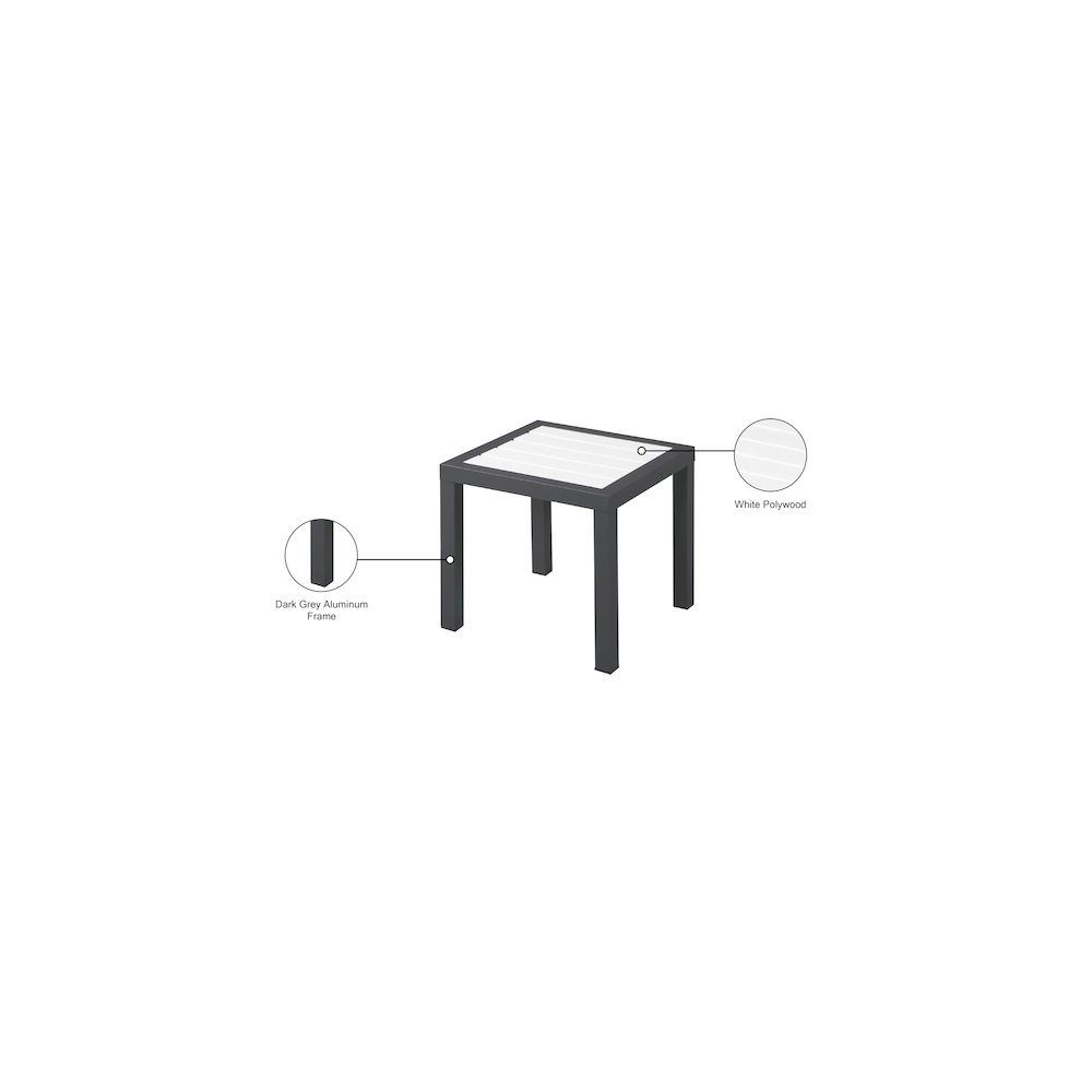 Nizuc White Wood Look Accent Paneling Outdoor Patio Aluminum End Table. Picture 6