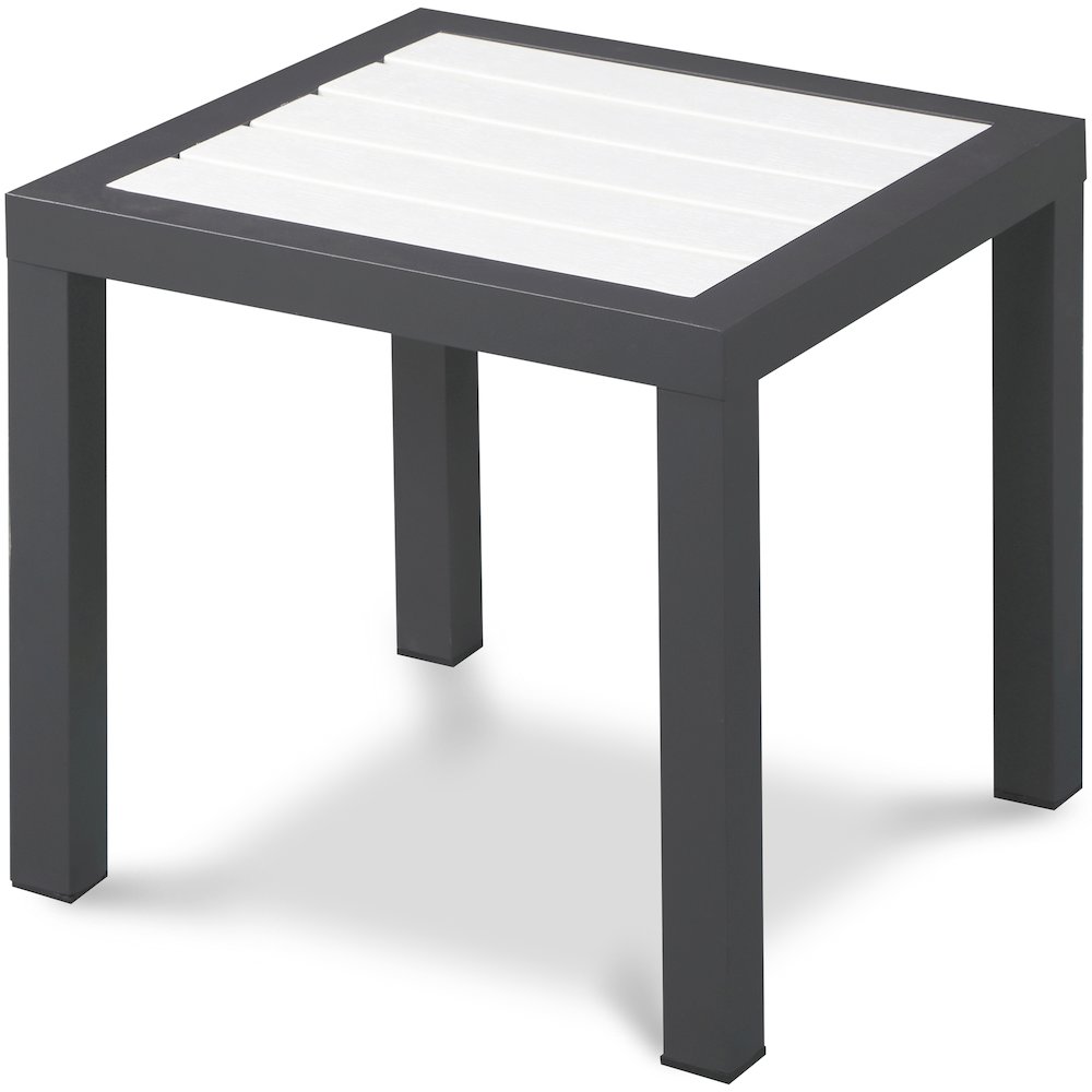 Nizuc White Wood Look Accent Paneling Outdoor Patio Aluminum End Table. Picture 1