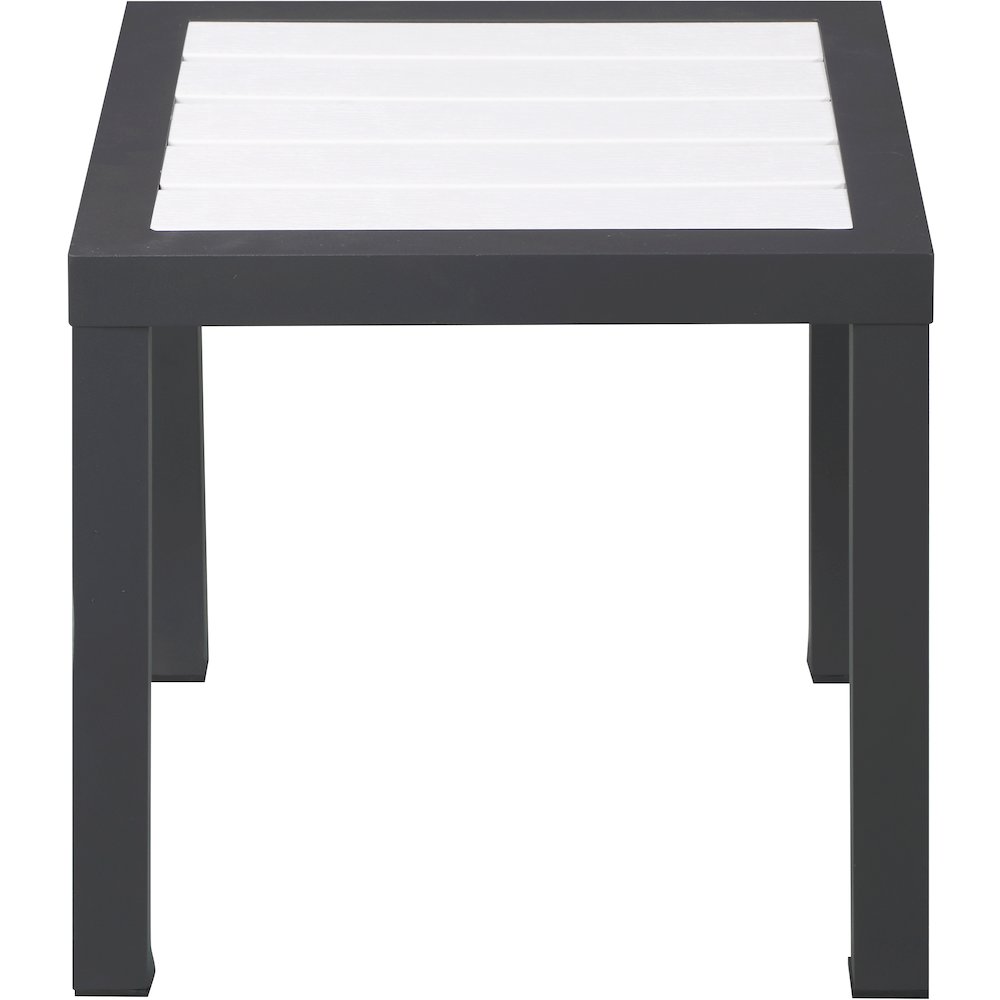 Nizuc White Wood Look Accent Paneling Outdoor Patio Aluminum End Table. Picture 2