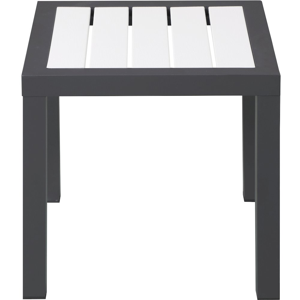 Nizuc White Wood Look Accent Paneling Outdoor Patio Aluminum End Table. Picture 3