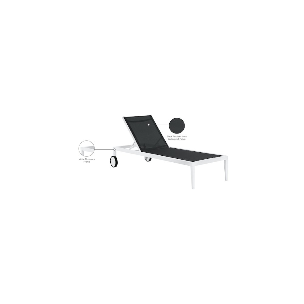 Nizuc Black Mesh Water Resistant Fabric Outdoor Patio Chaise Lounge Chair. Picture 13
