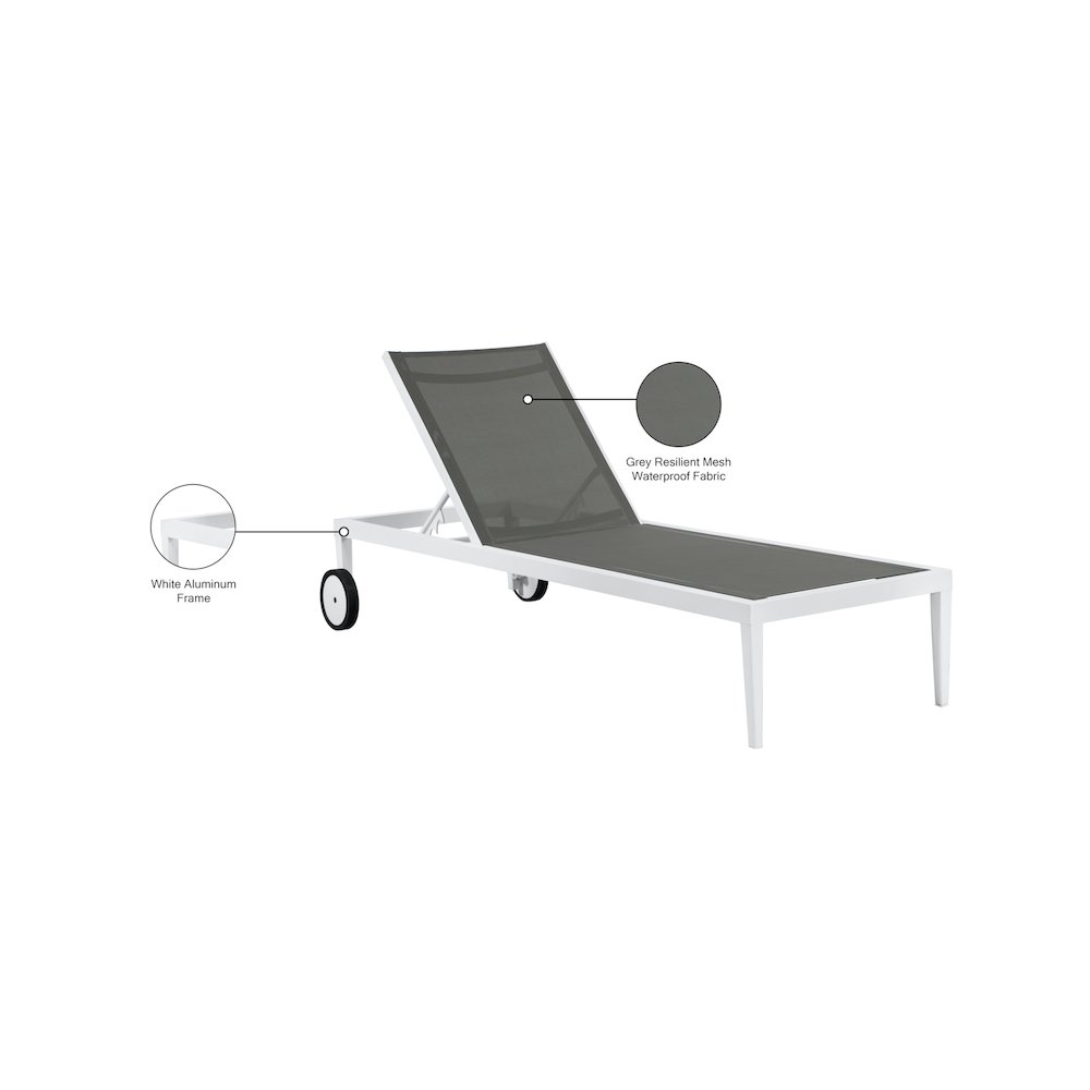 Nizuc Grey Mesh Water Resistant Fabric Outdoor Patio Chaise Lounge Chair. Picture 13