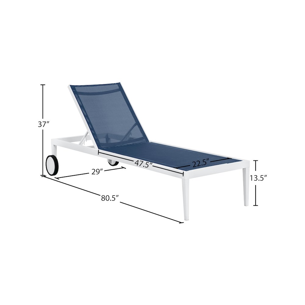 Nizuc Navy Mesh Water Resistant Fabric Outdoor Patio Chaise Lounge Chair. Picture 12