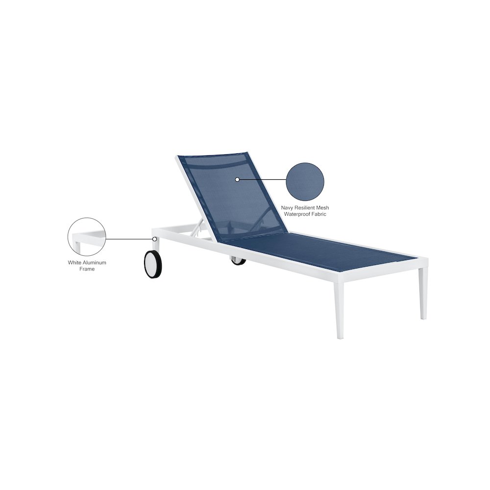 Nizuc Navy Mesh Water Resistant Fabric Outdoor Patio Chaise Lounge Chair. Picture 13