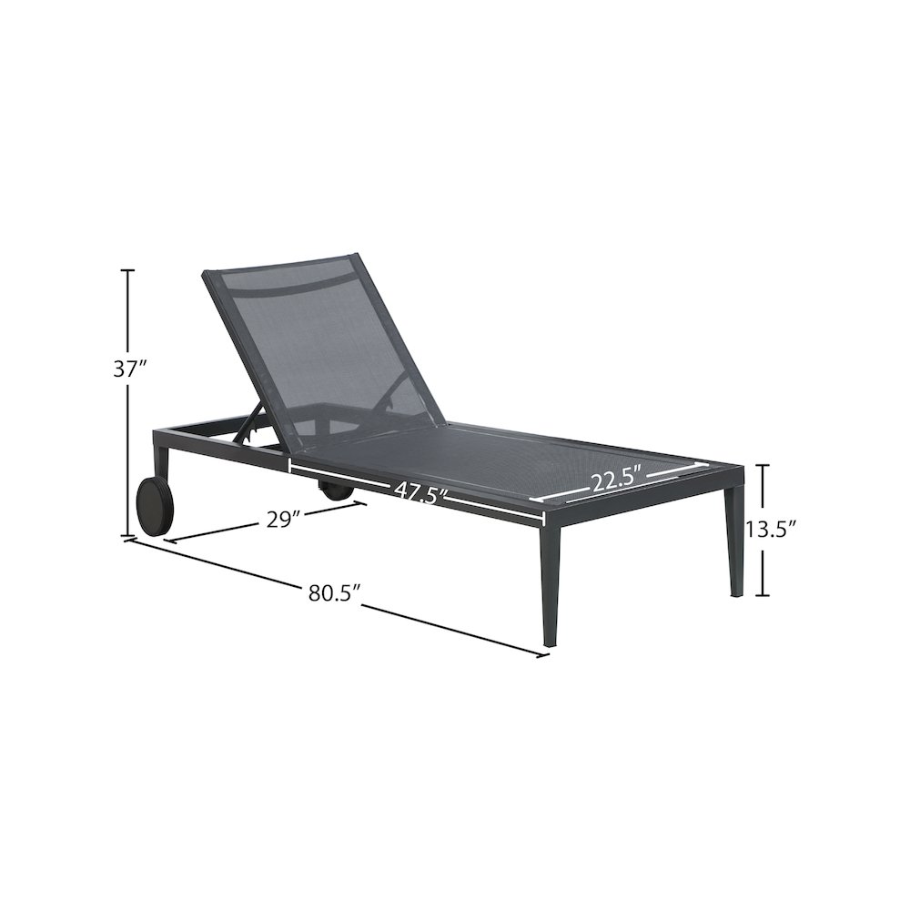 Nizuc Black Mesh Water Resistant Fabric Outdoor Patio Chaise Lounge Chair. Picture 12