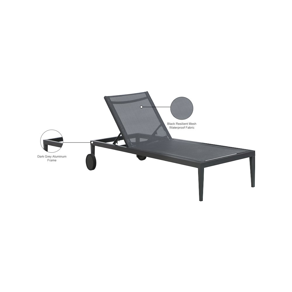 Nizuc Black Mesh Water Resistant Fabric Outdoor Patio Chaise Lounge Chair. Picture 13