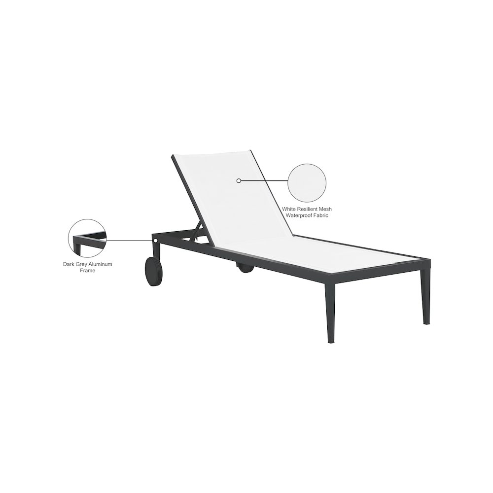 Nizuc White Mesh Water Resistant Fabric Outdoor Patio Chaise Lounge Chair. Picture 13
