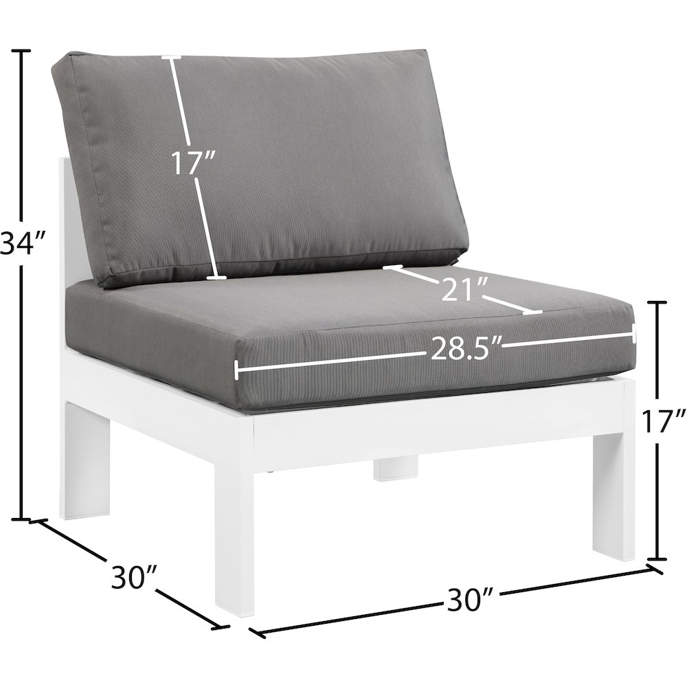 Nizuc Grey Water Resistant Fabric Outdoor Patio Aluminum Armless Chair. Picture 7