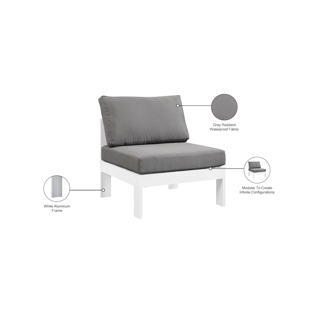 Nizuc Grey Water Resistant Fabric Outdoor Patio Aluminum Armless Chair. Picture 8