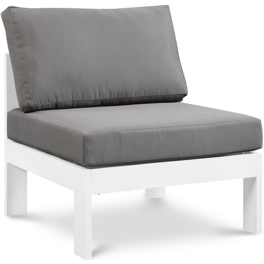 Nizuc Grey Water Resistant Fabric Outdoor Patio Aluminum Armless Chair. Picture 1