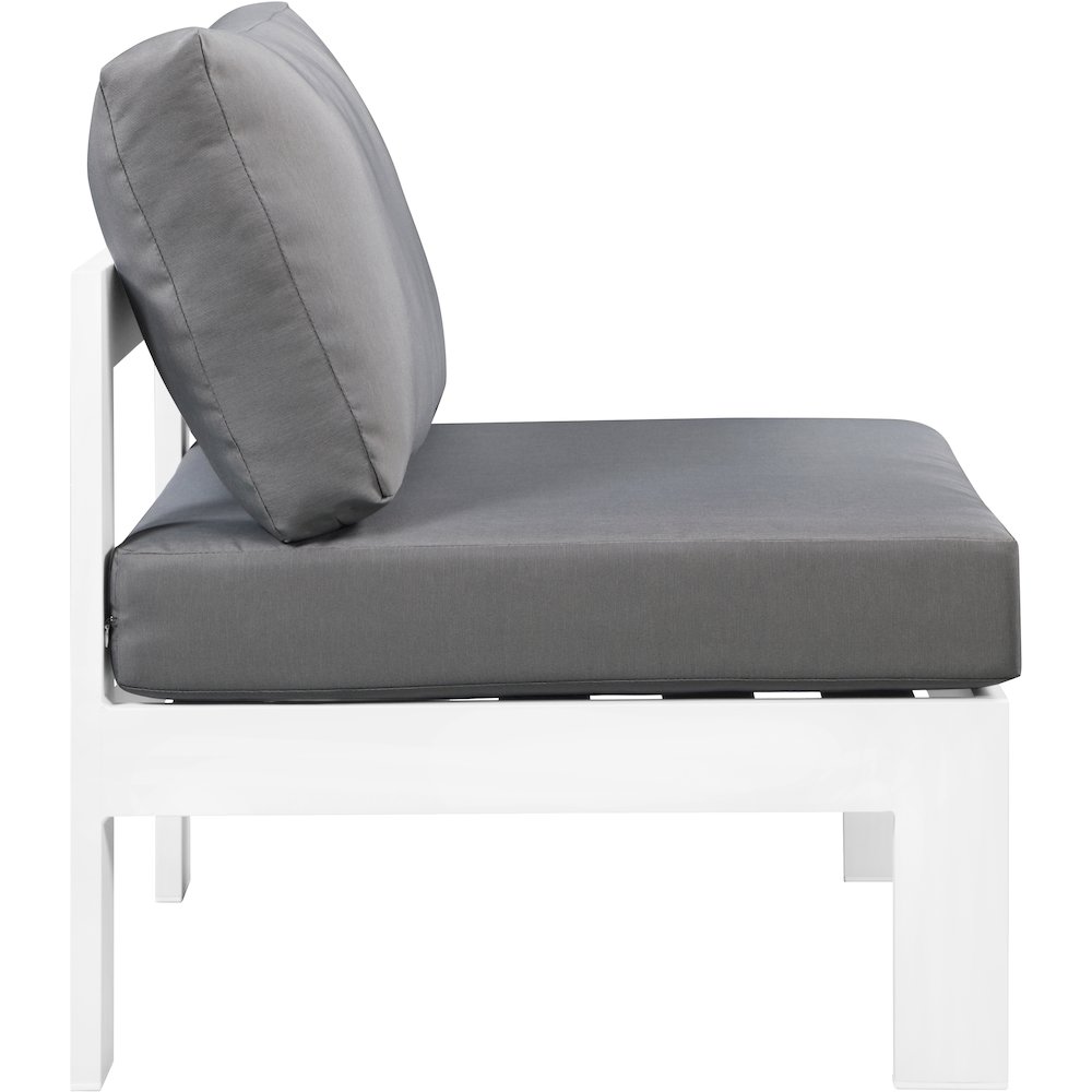 Nizuc Grey Water Resistant Fabric Outdoor Patio Aluminum Armless Chair. Picture 3