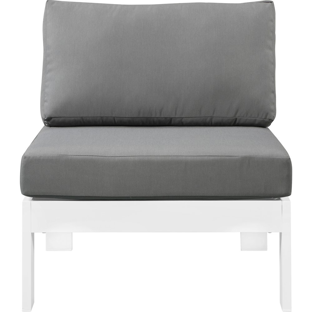 Nizuc Grey Water Resistant Fabric Outdoor Patio Aluminum Armless Chair. Picture 4