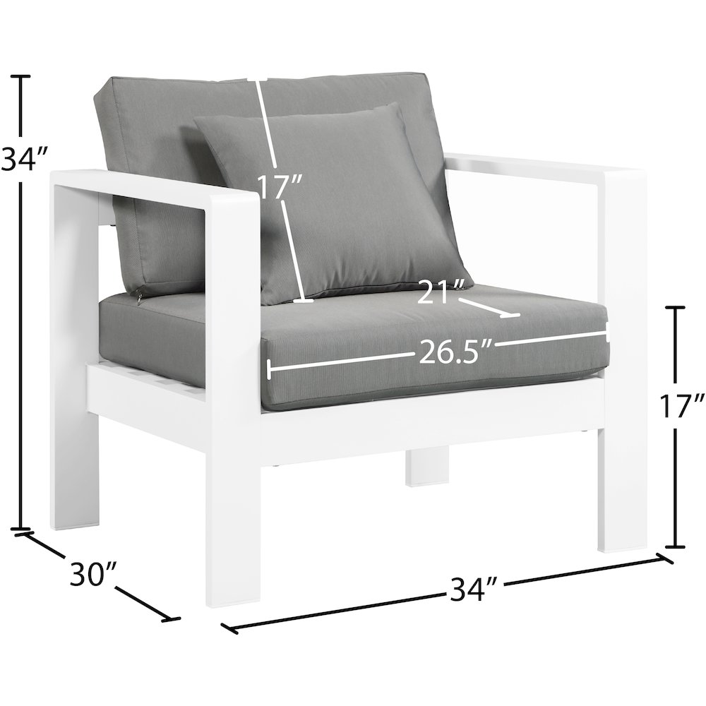 Nizuc Grey Water Resistant Fabric Outdoor Patio Aluminum Arm Chair. Picture 6