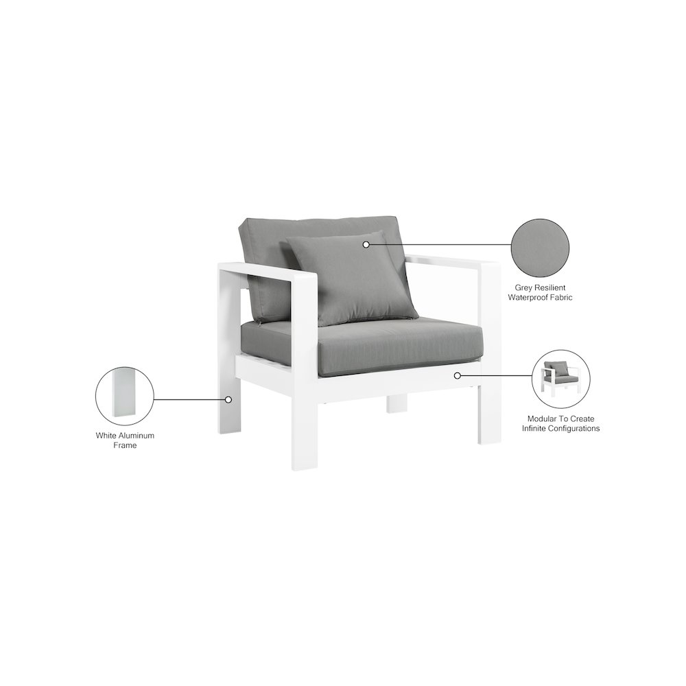 Nizuc Grey Water Resistant Fabric Outdoor Patio Aluminum Arm Chair. Picture 7