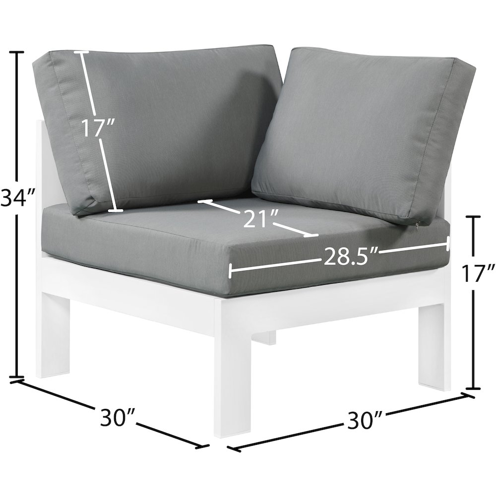 Nizuc Grey Water Resistant Fabric Outdoor Patio Aluminum Corner Chair. Picture 6