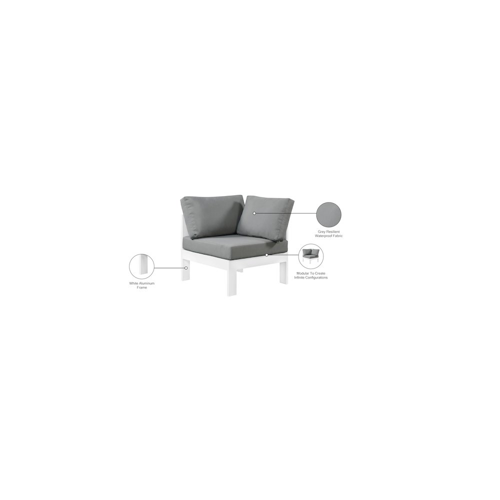 Nizuc Grey Water Resistant Fabric Outdoor Patio Aluminum Corner Chair. Picture 7