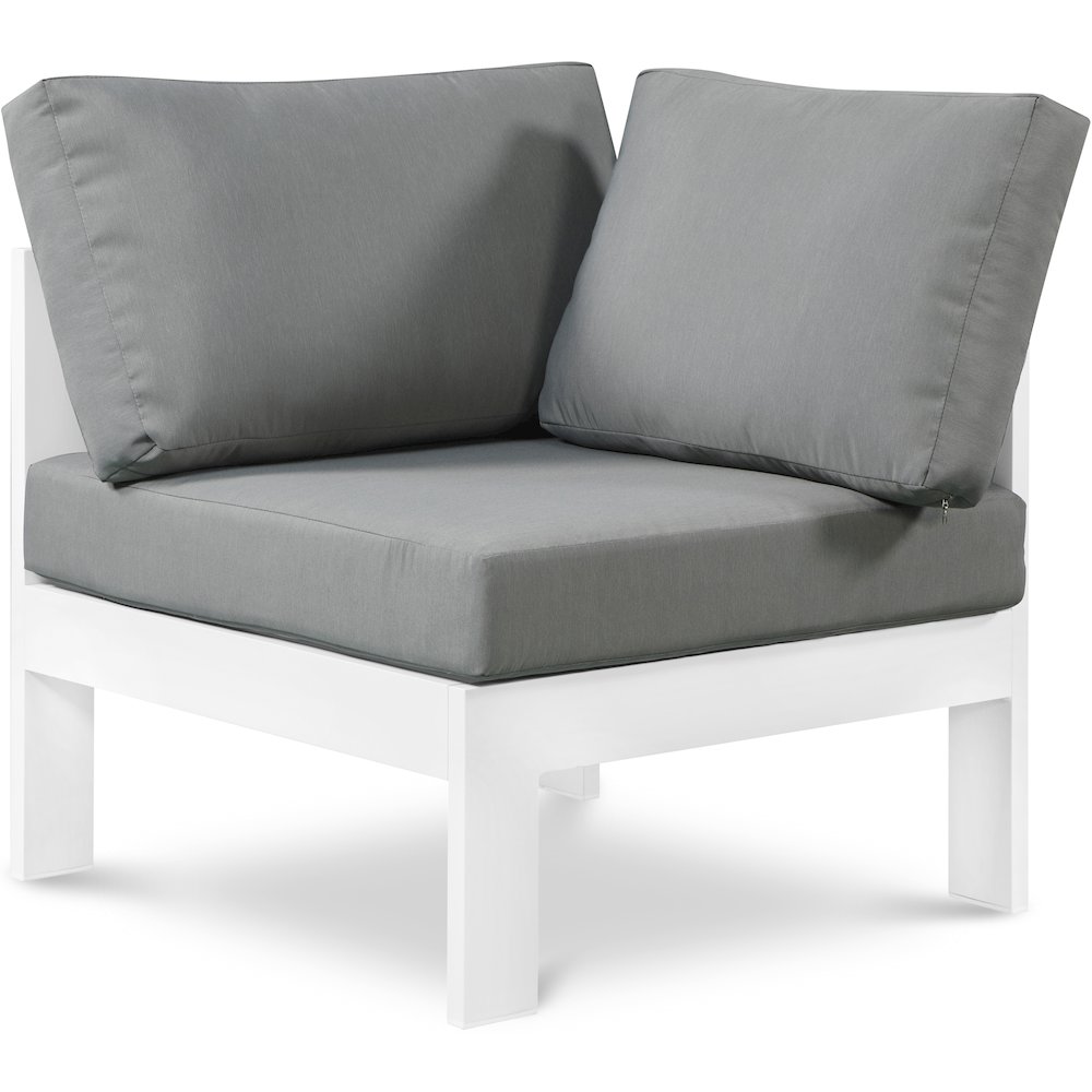 Nizuc Grey Water Resistant Fabric Outdoor Patio Aluminum Corner Chair. Picture 1