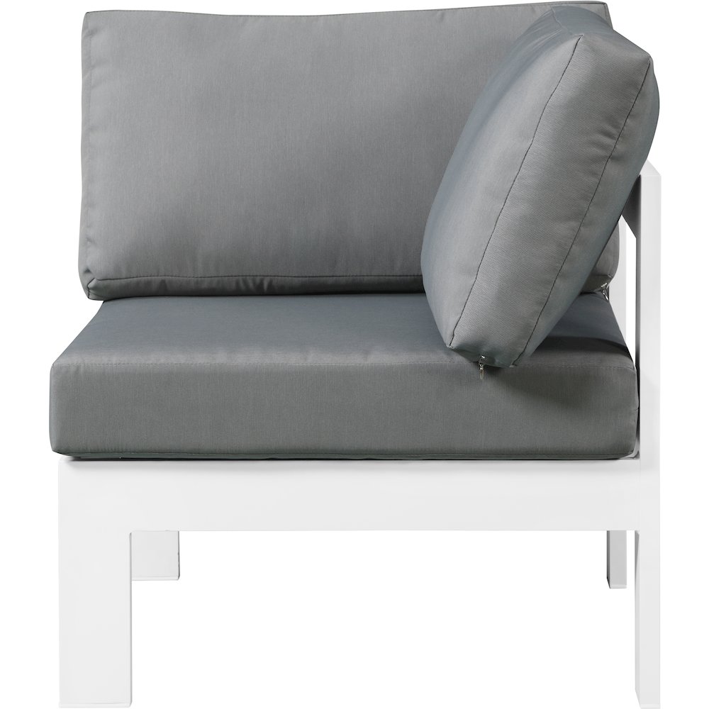 Nizuc Grey Water Resistant Fabric Outdoor Patio Aluminum Corner Chair. Picture 3