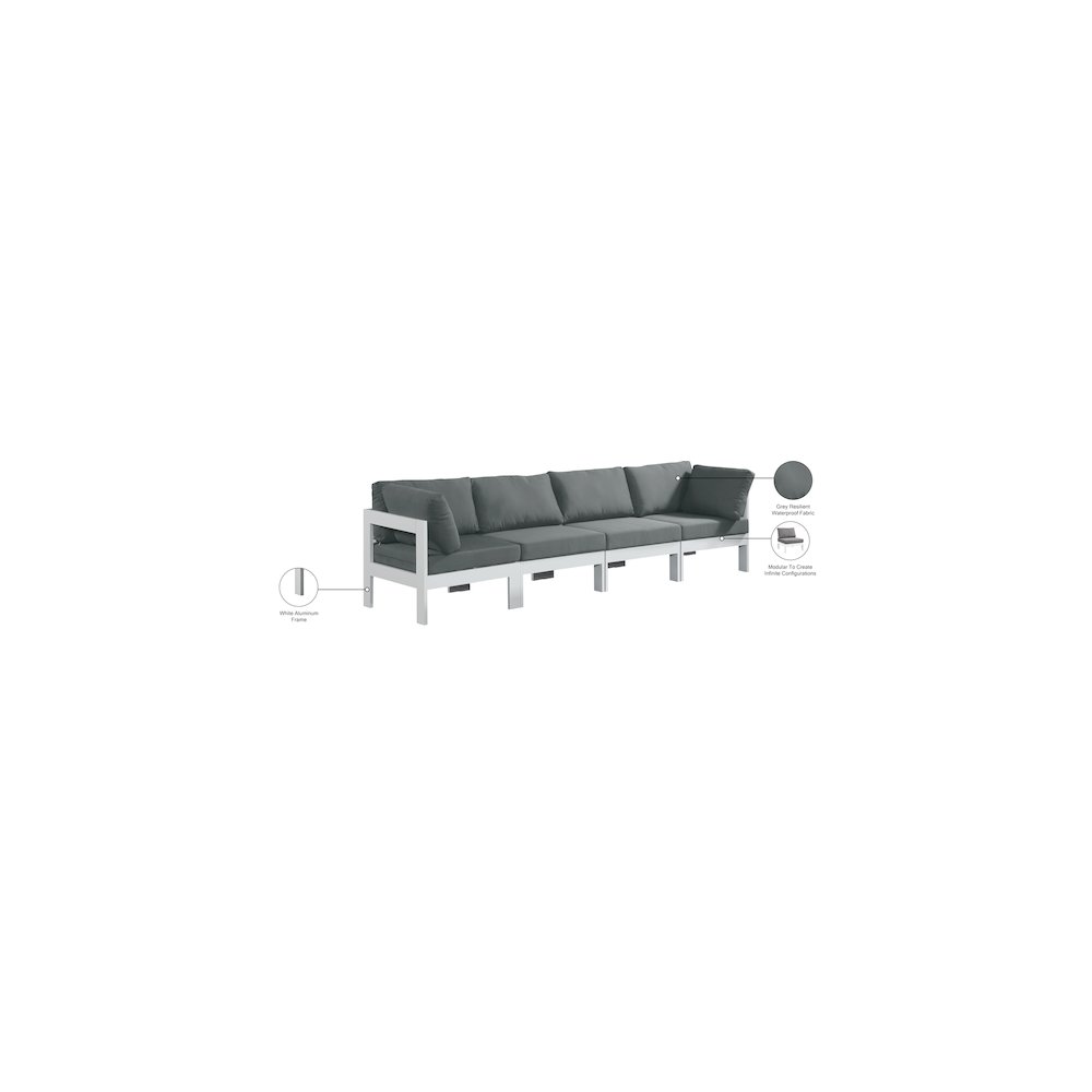 Nizuc Grey Water Resistant Fabric Outdoor Patio Modular Sofa. Picture 8