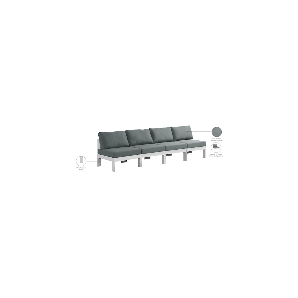 Nizuc Grey Water Resistant Fabric Outdoor Patio Modular Sofa. Picture 8