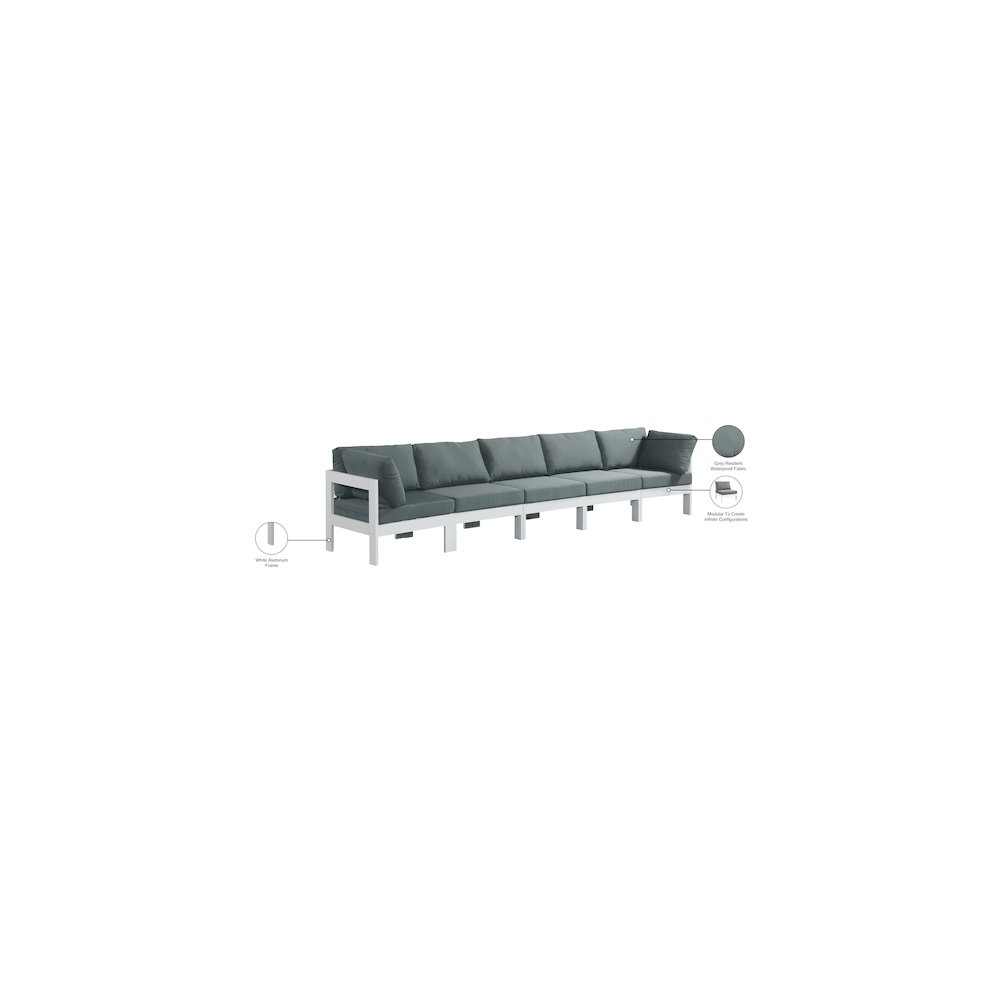 Nizuc Grey Water Resistant Fabric Outdoor Patio Modular Sofa. Picture 8
